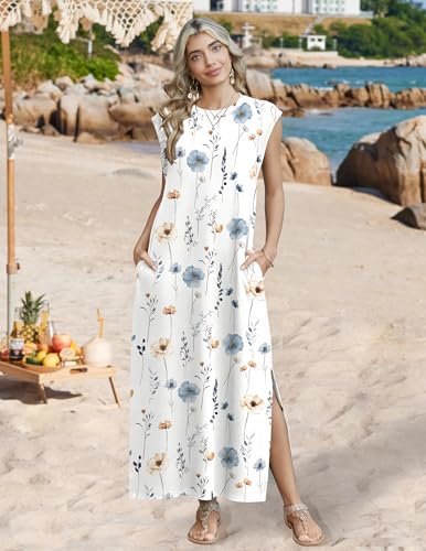 Image of Zeagoo Summer Dresses for Women 2026 Long Maxi Sundresses Loose Split Wrinkle-Free Beach Travel Vacation Clothes