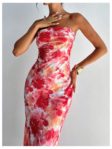 Milumia Women's Boho Floral Tube Dress Wedding Guest Strapless Backless Bodycon Cocktail Summer Long Dresses4