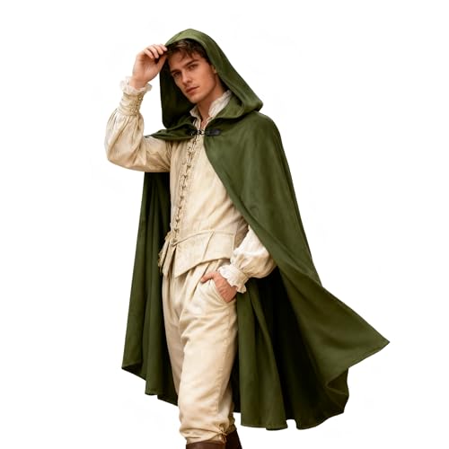 VZQI Renaissance Hooded Cloak Hobbit Halloween Medieval Costume Adult Cosplay Short Cape for Men and Women (Green Medium)