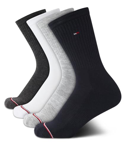 Image of Tommy Hilfiger Womens Crew Socks - 4 Pack Cushioned Crew Socks with Arch Support, Soft Athletic Socks for Women