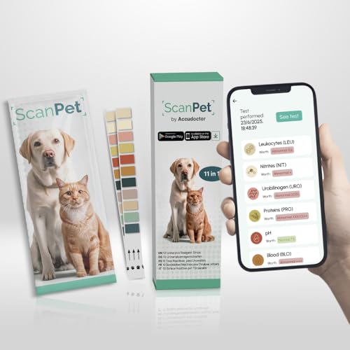 (10 Urinteststreifen) SCANPET APP Urinteststreifen für Hunde und Katz 11 Parameter Teststreifen Glukose pH Wert Keton Teststreifen für Harnwegsinfektionen bei Hunden und Katzen Einzeln verpackt