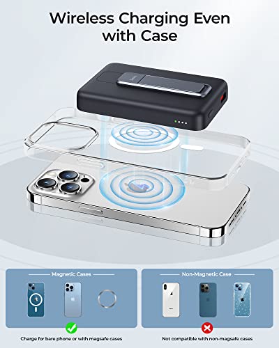 Benks Magnetic Power Bank, 10,000Mah Foldable Kickstand Wireless Portable Charger, For Magsafe Baterry Pack With Two-Way 20W Usb-C Port For Iphone 14/13/12 Series, Black #TOP7