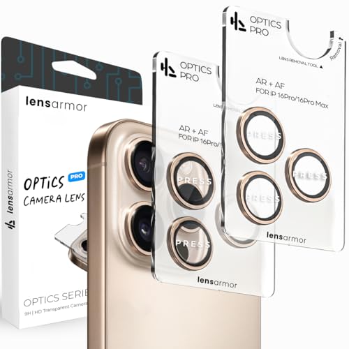 Image of Lensarmor Compatible with iPhone 16 Pro Max Desert Titanium Camera Lens Protector (2-Pack) - Premium 9H Tempered Glass, Military-Grade Anti-Scratch, Alignment Frame for Effortless Installation