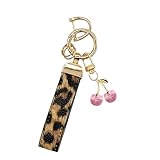Angyape Cherry Keychain Wristlet Leather Car Keychain for Women Cute Purse Bag Charms Key Fob Holder with Keyrings Gifts