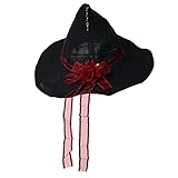 BPURB Lolita Damen Hexenhut mit Spitze und Rose, große Schleife, Schwarz mit weinroter Schleife