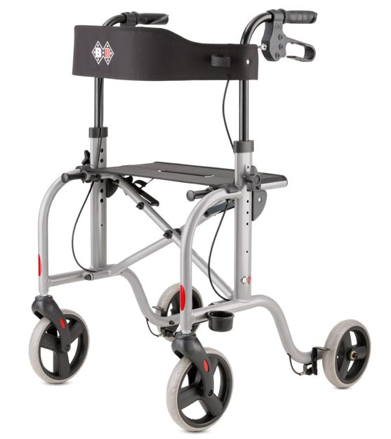Bischoff & Bischoff RL-Smart ST Deambulatore pieghevole - Deambulatore leggero per interni ed esterni, carrello da passeggio con tasca rimovibile e supporto per bastone, argento