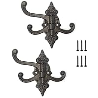 Zyuzles 2PCS Vintage Cast Iron Wall Hooks Coat Rack Hooks Vintage Towel Hook Decorative Wall Hook Decorative Hooks Heavy Duty Coat Hooks 3 Swing Arm Swivel Coat Hook (Taper)