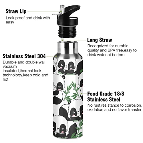 Panda Bamboo Leaves Bear Water Bottle Drink Flask with Straw Lid Insulated Stainless Steel Thermos Bottle for Boys Girls Gym Sports Leakproof 600 ml - Image 4