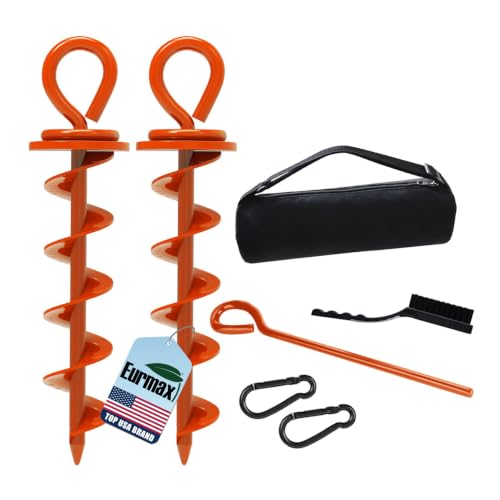 Image of Eurmax USA 2-Pack Heavy Duty Dog Tie Out Stake, No-Tangle In Ground Anchor Runner for Large Dogs up to 210 Lbs - Perfect for Yard, Beach and Camping (Medium,Orange)