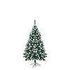 TopVita Kunstkerstboom, hoogwaardige dennenboom, met metalen standaard, materiaal pvc, 180 cm kerstboom met sneeuweffect, meerkleurig, binnen en buiten