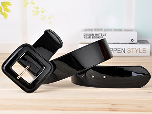 Women Genuine Leather Wide Belt Shiny Patent Leather Dress Belt2
