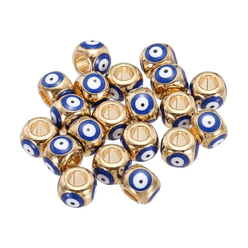 MECCANIXITY 20Pcs Enamel Evil Eye Beads 9x7mm Evil Eye Spacer Beads Gold Plated Loose Large Hole Charm for Bracelets Necklace Jewelry Craft Making Dark Blue