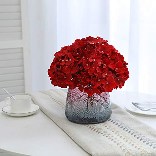 Nubry 12Pcs Artificial Silk Hydrangea Flowers Heads With Stems In Bulk Fake Flowers For Wedding Bouquet Centerpieces Arch Home Decoration (Dark Red) #TOP1