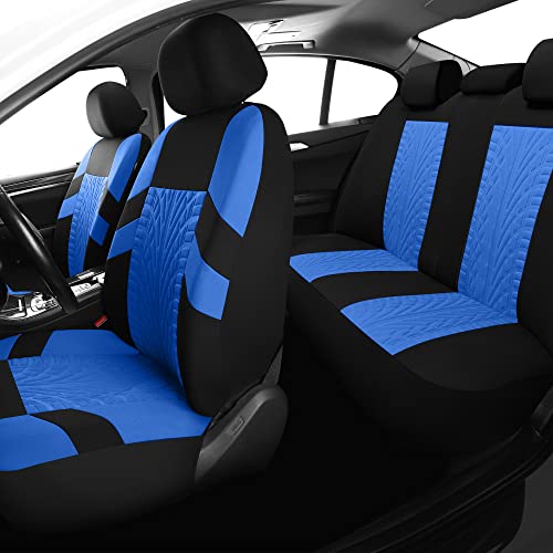 Varcozy Car Seat Covers Full Set, Front Seat Covers And Split Rear Bench Seat Covers For Car, Universal Cloth Seat Covers For Suv, Sedan, Van, Automotive Interior Covers, Airbag Compatible, Black&Blue #TOP2