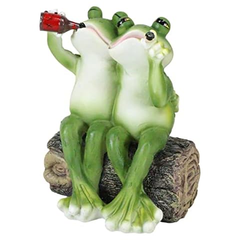 Ebros Gift Party at My Pad Drinking and Smoking Frog Couple Sitting On Wooden Log Figurine Frog Lovers Novelty Collectible Cover