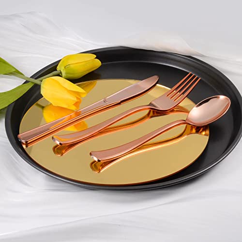 Rose Gold Pre Rolled Napkin And Cutlery Set, 60 Pack Pre Rolled Plastic Silverware Sets, Wrapped Utensils And Napkins, Rose Gold Utensils Disposable Silverware For Party, Event #TOP6