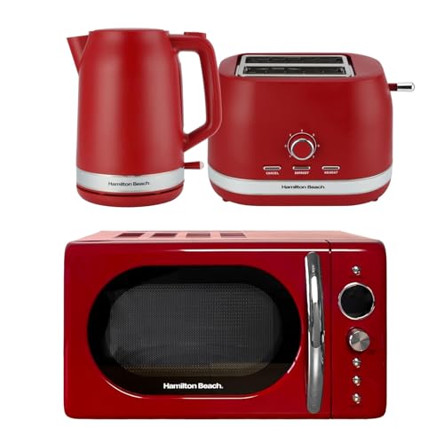 Hamilton Beach Kettle Toaster and Microwave Set Ella Electric Kettle 1.7L Wide Slot Toaster 2 Slice Microwave 20L Retro Kettle & Toaster Set Red - ELLARB