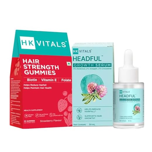 HealthKart HK Vitals Hair Strength (30 Biotin Gummies) & Headful Growth Serum with 3% Redensyl, 2% AnaGain, & 2% Cressatine, 30ml, Combo Pack | For Healthier Skin, Hair, and Nails