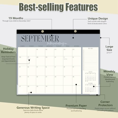 Image of Guasslee Large Desk Calendar 2026-2027, 19-Month Large Hanging Desk /Wall Calendar From 2026 June-2027 December, 17 inch X 22 inch School Year Monthly Planner With Thick Paper For Office Home School Organizing