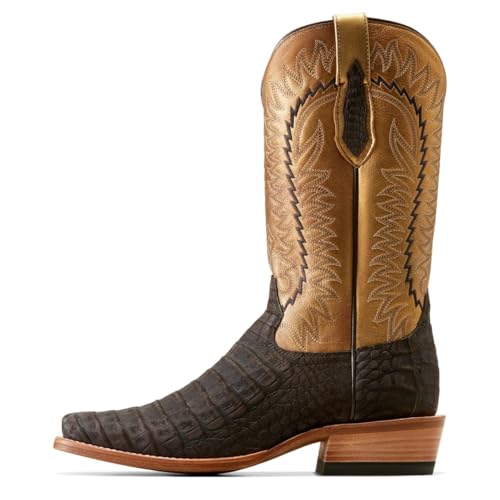 ARIAT Brushed Chocolate Caiman Belly/Washed Gold Futurity Finalist Men's Cowboy Boots 10050982, Brown, 12EE3