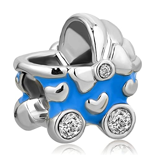 Abalorio de cochecito de bebé compatible con pulseras Pandora Moments para mujer
