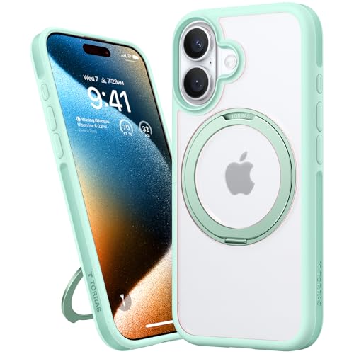 Image of TORRAS R Fusion Case Compatible with Wireless Charging iPhone 16, Magnetic Ring Charging, Protective Cover with Military Grade Protection Black (Green)