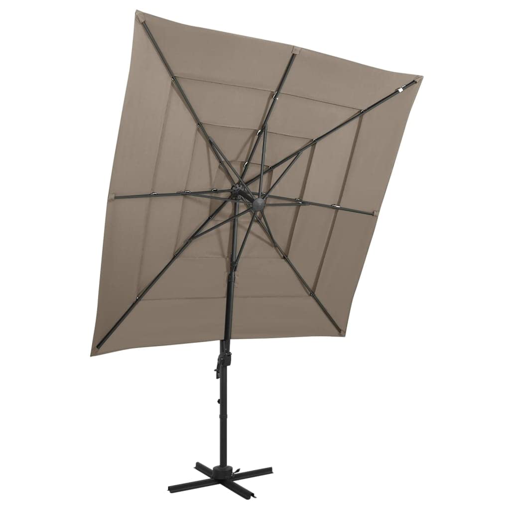 4-warstwowy parasol przeciwsłoneczny z aluminiowym masztem i korbą, 250 x 250 cm, duży parasol ogrodowy w kolorze taupe, 4-warstwowa, na taras, stabilna konstrukcja i praktyczny