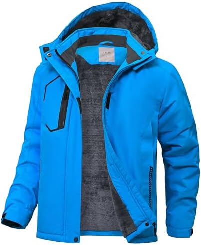 Buyboxs Kids Winter Jackets Warm Fleece Waterproof Boys Snow Jacket with Zipper Pockets Outdoor Hiking Coat with Detachable Hood Light Blue XS (4-5)