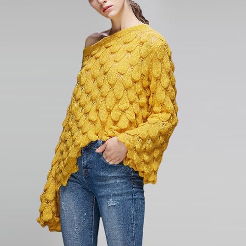 Heevina Sweaters for Women Oversized Cutout Hollow Out Bell Sleeve Off Shoulder Sexy Loose Knitted Fall Winter2