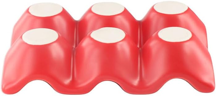 Pokinge Ceramic Egg Holder, 6 Cups Porcelain Egg Storage Rack Half Dozen Egg Tray Kitchen Fridge Storage Supplies Home Tabletop Decoration(red)