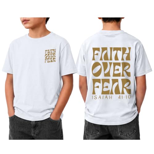 Image of Boys Faith Over Fear Shirt Christian Jesus T Shirts for Kids Religious Inspirational Bible Verse Graphic Tees Tops
