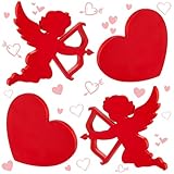 Yousoontic 4 Pcs Valentine's Day Heart and Cupid Table Decor Red Sign with Arrow Wood Decorations for Shelf Coffee Anniversary Table Home Wedding Gifts Supplies
