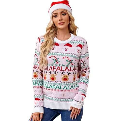IWEMEK Weihnachtspullover Damen Lustiger Weihnachtssweater mit Rentier...