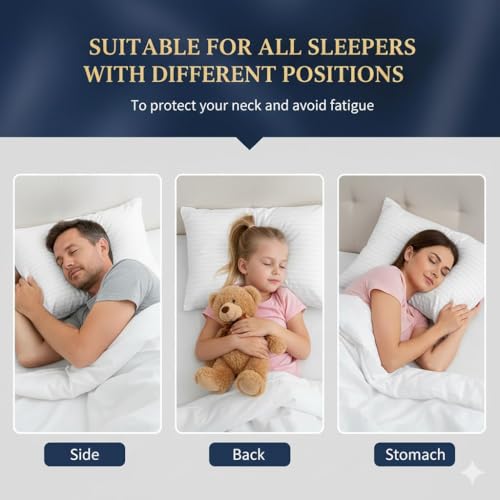 Image of Y & A'M Microfiber Soft White Pillows for Sleeping | Ultra Soft Anti Stress Bed Pillow for Neck Pain Relief for Back, Side & Stomach Sleeper | 68.58x40.64 cm