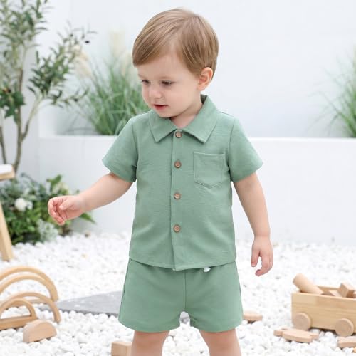 Image of Toddler Boy Clothes Summer Outfits Button Down Shirt Shorts Set 1-5T