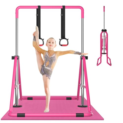 DOBESTS Barres de Gymnastique réglables pour Enfants de 3 à 7 Ans (Rose et Coussinet)