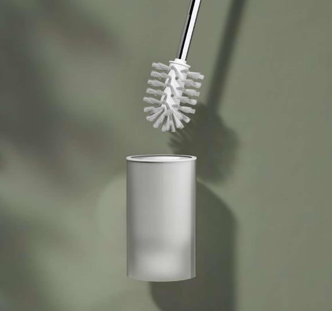 KEUCO Reva WC-Bürstengarnitur mit Glasgehäuse und Bürste, Metall verchromt | Made in Germany, inkl. Schrauben und Dübel, Bürstenhalter mit Klobürste