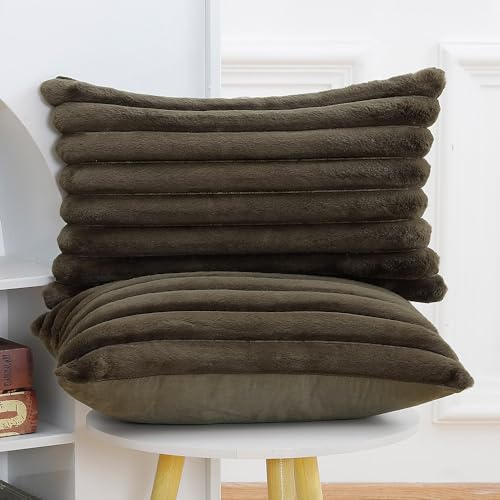 Madizz Set of 2 Faux Fur Decorative Cushion Covers 12x20 inch, 30x50 cm - Image 3
