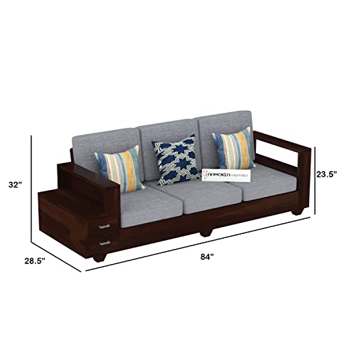 Image of Sheesham Wood 7 Seater Sofa Set with 2 Drawer Storage | 3+2+2 Wooden Sofa Set Furniture for Living Room Home Office (Walnut Finish)