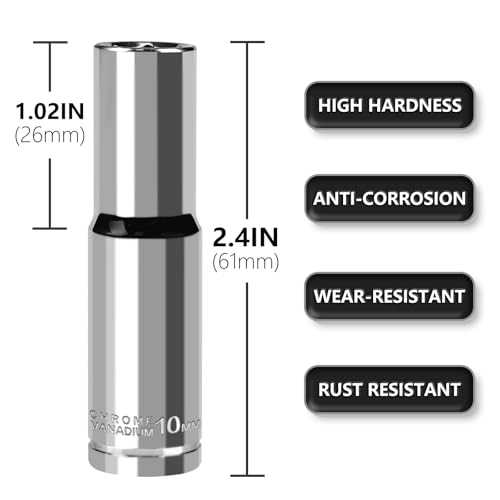 Image of 3 /8 inch Drive Deep Socket,10mm Metric Socket 6-Point, CR-V Steel, Mirror Finish