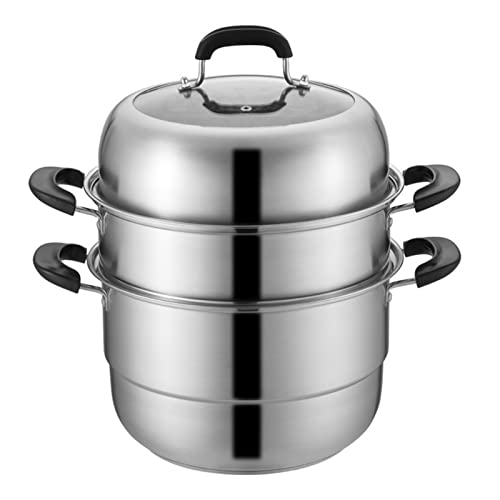Cuiseur Vapeur 3 étages 28cm - Inox Induction Avec Couvercle Verre
