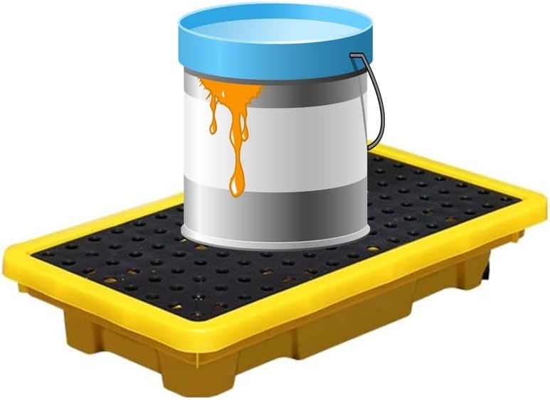 Drum Containment Spill Pallet, Oil Tank Spill Tray,Modular Spill Platform Spill Containment Platform with Grating Anti-Leakage Pallets Spill Containment Tray(66 * 36 * 12cm)
