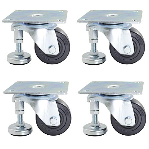 Dr.Luck 3 Inch Nylon Wheel Caster w/Adjustable System for Worktable, Swivel Top Plate Mounted Nylon Wheel Caster, 200KG/440Lbs Load Capacity Each Caster, 4 Pack