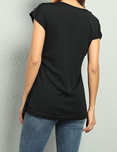 Prettyguide Women's Sequin Blouse Loose Fit Flashy Party Tops Dolman Sleeve Black M/Us10-12 #TOP3