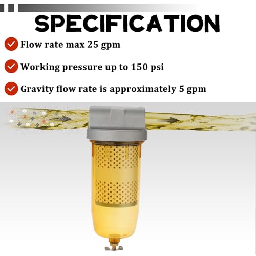 RVGIVE 496 Fuel Tank Filter Assembly Replacement for Gasoline and Diesel Water Separate 30 Micron Max 25 Gpm with Zinc 1\" NPT Top Cap Replace# B10-AL.