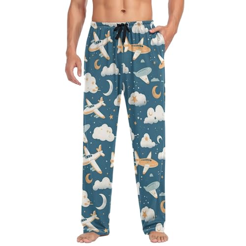 Vdsrup Men's Pajama Pants Clolud Airplanes Pajama Pants for Men PJs Bottoms Drawstring Pockets Sleep Lounge Pants S3