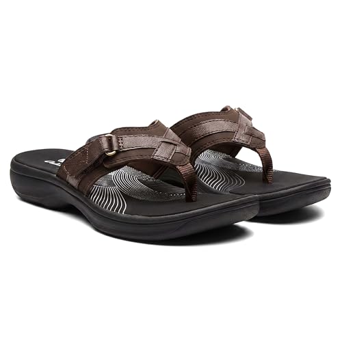 Image of Clarks Womens Breeze Sea Flip-Flop Sandals - Comfortable Flip Flop with Adjustable Hook and Arch Support - Casual Summer Wearing Cloudsteppers for Everyday