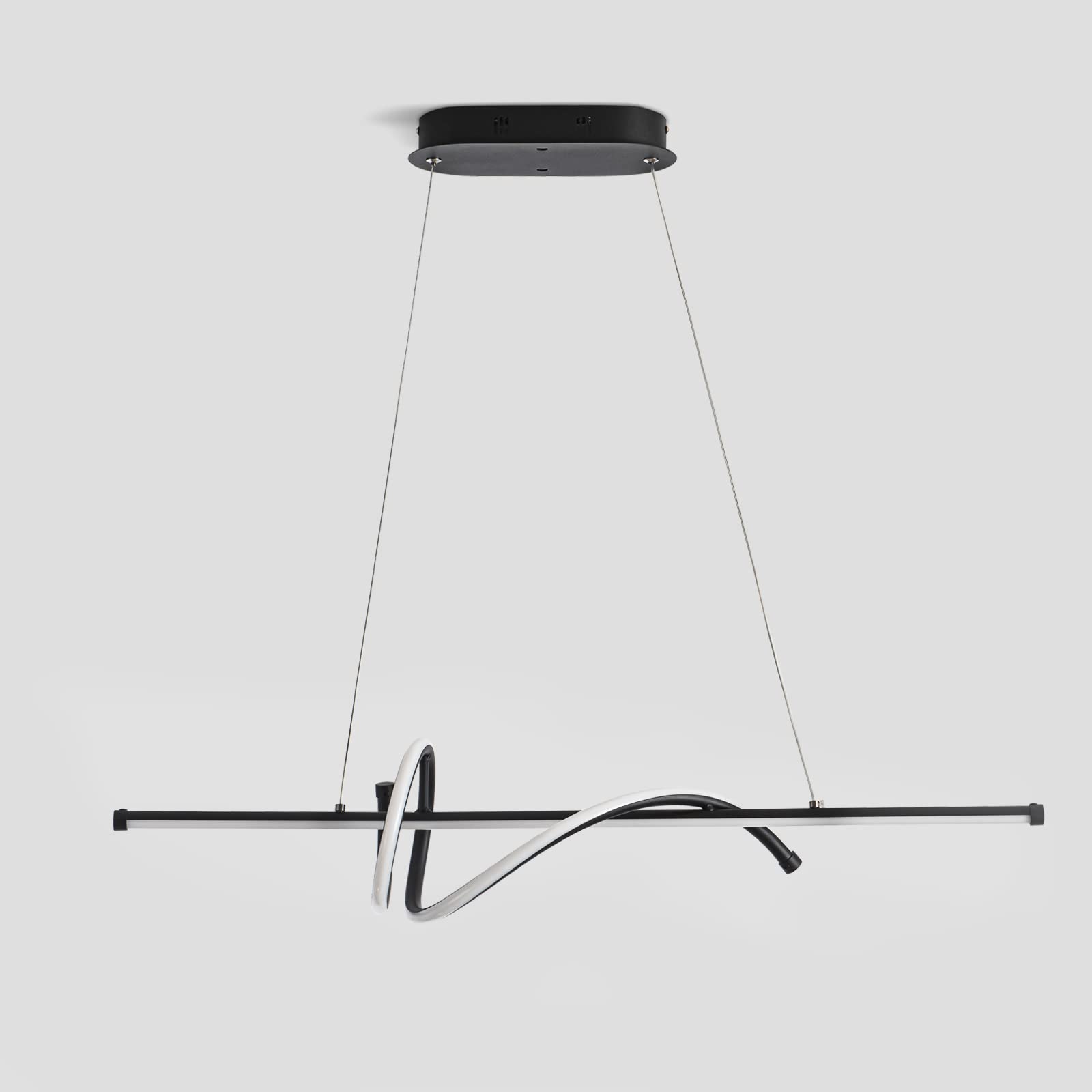 Modern LED Pendant Lighting,LED Chandelier Linear Wave Light Fixture,24W LED Hanging Light Fixture for Dining Room Kitchen Island Breakfast Area Living Room,Cool White 6000K Black