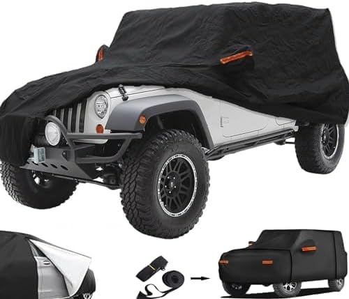 Big Ant Car Cover Custom Fits for Jeep Wrangler 4 Door JK Unlimited Sport/Sahara/Rubicon Waterproof All Weather with Drive Door Zipper,Full Exterior Cover Outdoor Snow Sun Uv Protection,Black