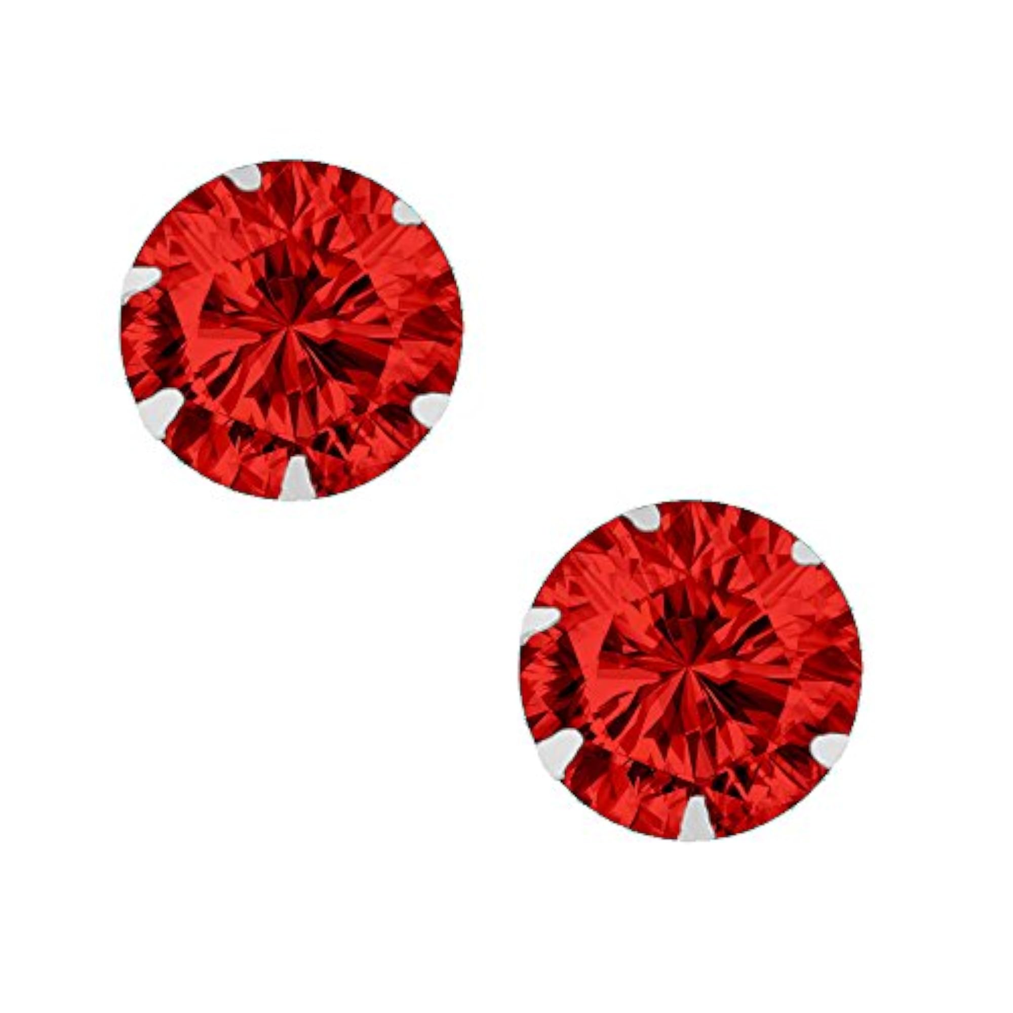 Women's 92.5-925 Sterling Silver Red Round Shape Cubic Zirconia Stud Earrings